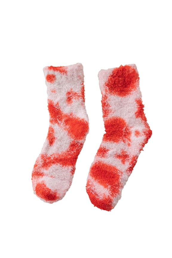 For Women Tie-Dye Pattern Socks Cozy Half-Pile Floor Socks Thickened Sherpa Sleep Socks Warm Non-Slip Indoor Socks Plush Loungewear Socks