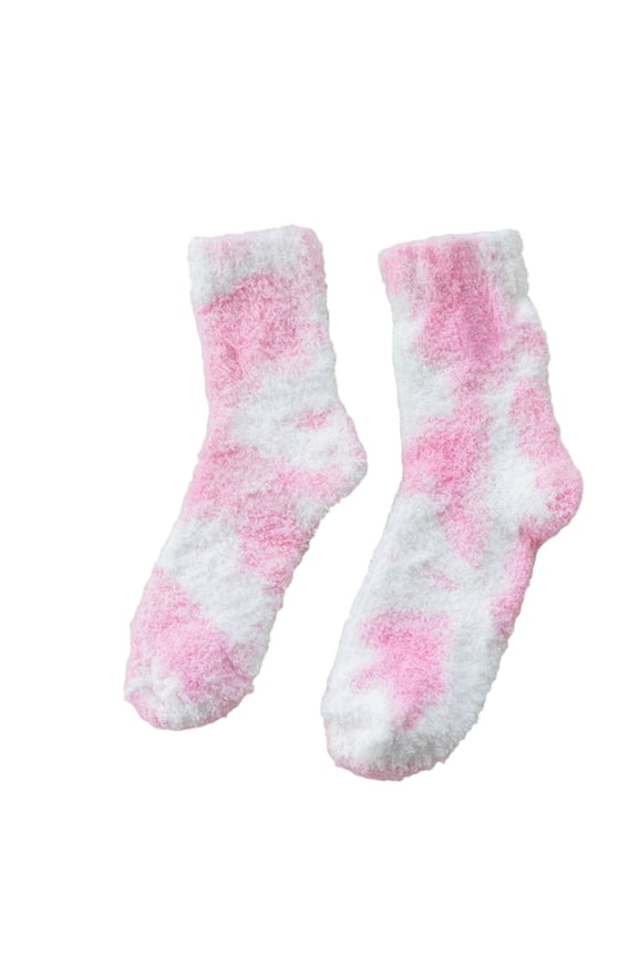 For Women Tie-Dye Pattern Socks Cozy Half-Pile Floor Socks Thickened Sherpa Sleep Socks Warm Non-Slip Indoor Socks Plush Loungewear Socks