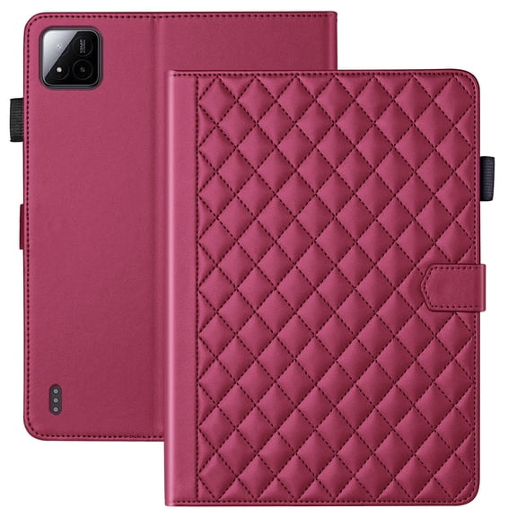 for Xiaomi Pad 7/7 Pro 2024/Xiaomi Pad 8/8 Pro 2025 11.2 inch Case, Rhombus Pattern Multiple Viewing Angles Stand Slim Folio Cover (Red)
