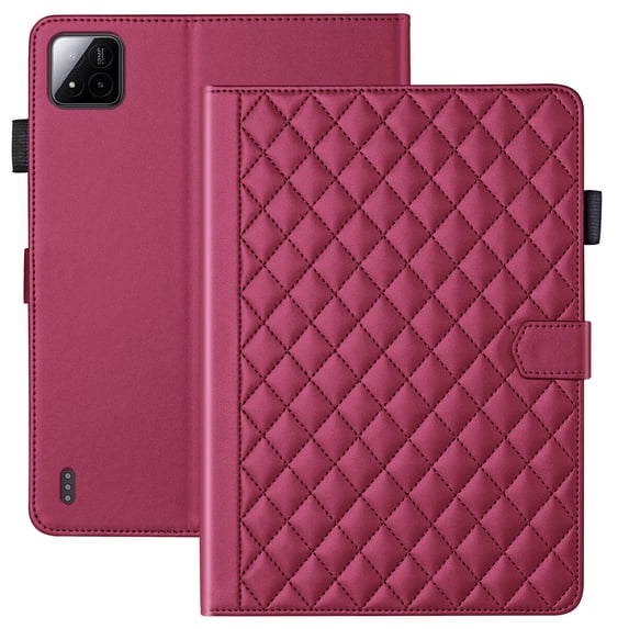 for Xiaomi Poco Pad X1 11.2 inch 2025 Case, Rhombus Pattern Multiple Viewing Angles Stand Slim Folio Cover (Red)