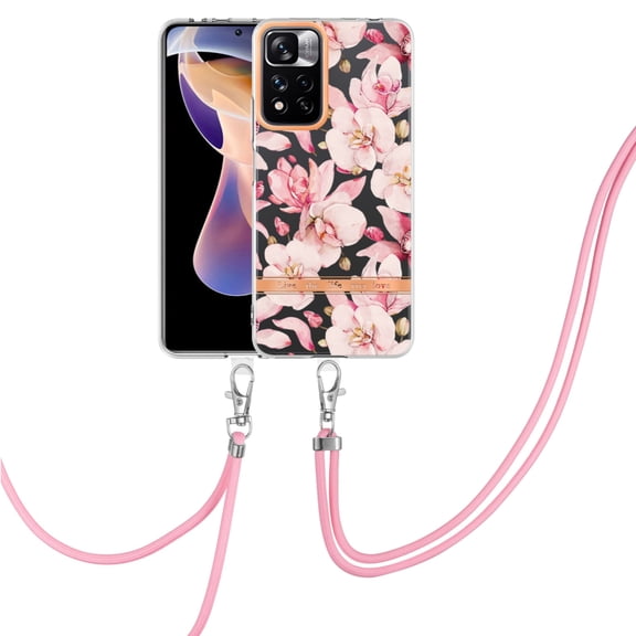 For Xiaomi Redmi Note 11 Pro / Redmi Note 11 Pro+ Flowers Series TPU Phone Case with Lanyard