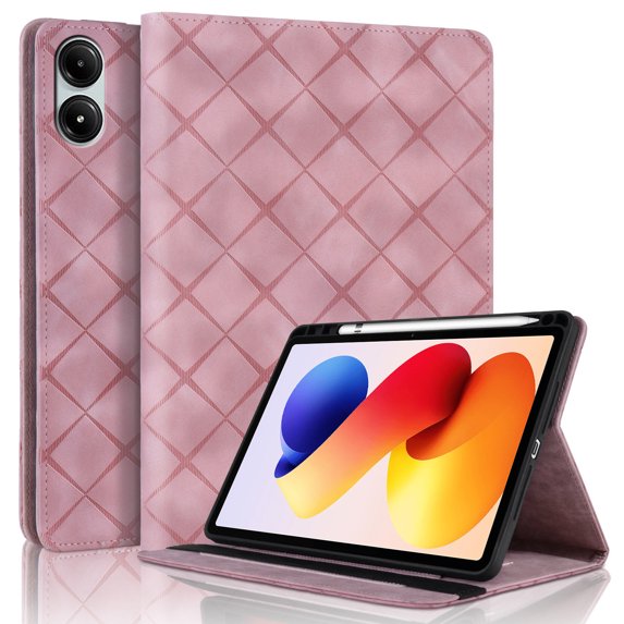 for Xiaomi Redmi Pad 2 2025 11 inch Case, Rhombus Grid Pattern Multiple Viewing Angles Stand Slim Folio Cover (Pink)