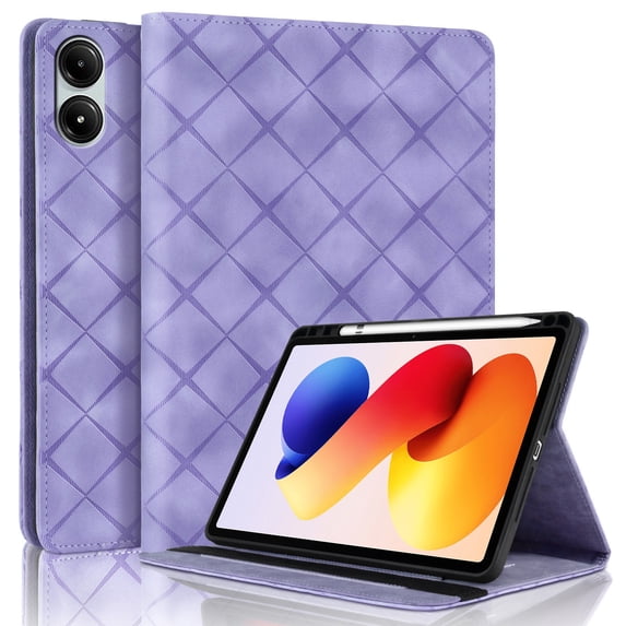 for Xiaomi Redmi Pad 2 2025 11 inch Case, Rhombus Grid Pattern Multiple Viewing Angles Stand Slim Folio Cover (Purple)
