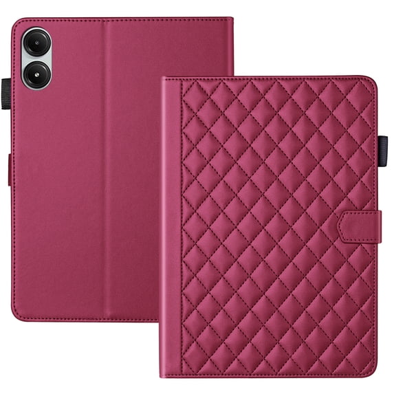 for Xiaomi Redmi Pad 2 Pro 12.1/Poco Pad M1 12.1 Inch 2025 Case, Rhombus Pattern Multiple Viewing Angles Stand Slim Folio Cover (Red)