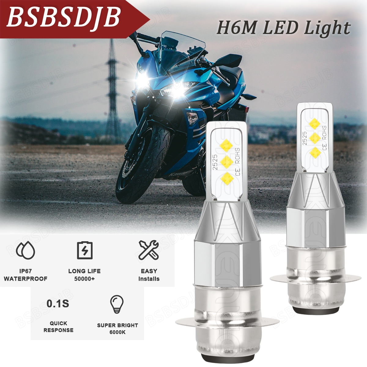 2x Super White H6M 35/35W (60W) Headlight Bulbs For Yamaha Blaster 200 (2003-2006) & More ATVs/Scooters - View #3