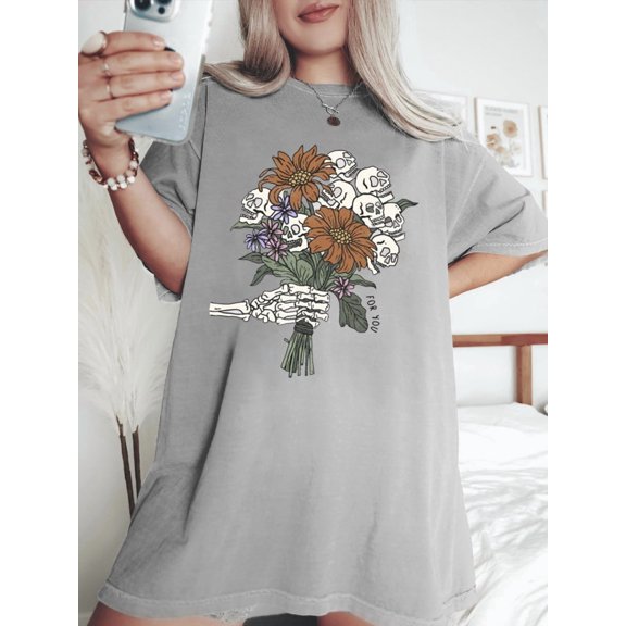 For You Skeleton Flowers Tee