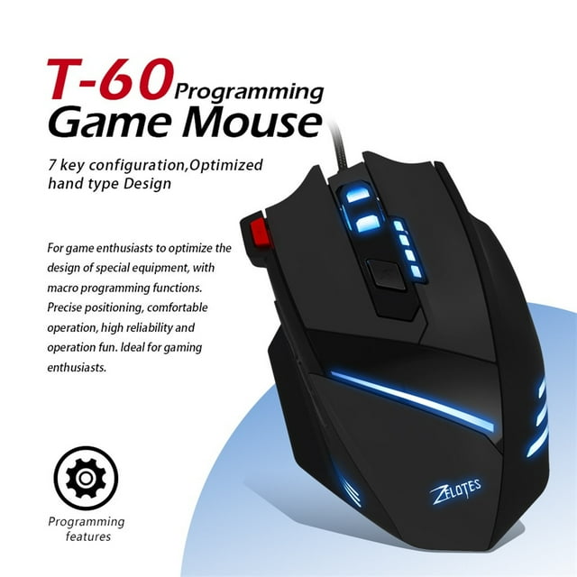 For ZELOTES T-60 7200 DPI 7 Button USB LED Color Cable Gaming Mouse And Mice