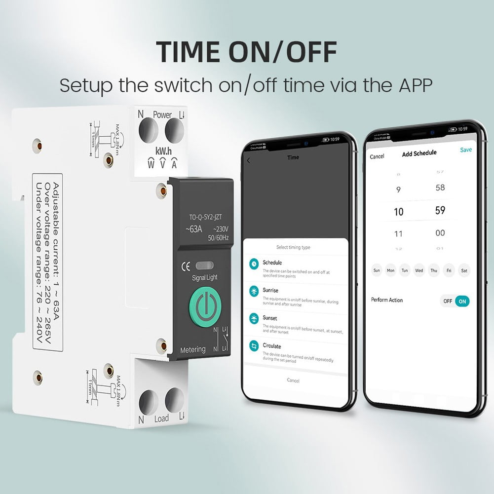 For Zigbee 1P63A Adjustable Smart Circuit Breaker Din Rail Remote Control Switch