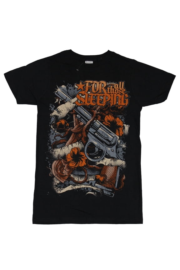 Mens T-Shirt - Pistols Wrapped In Orange Flowers (X-Small)