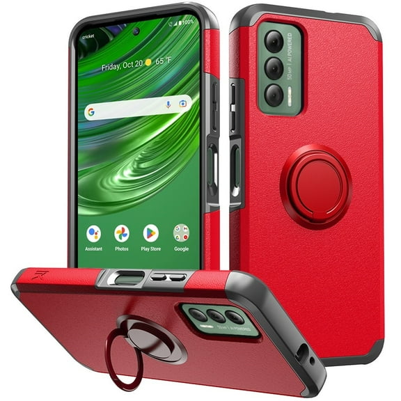 For at&t Jetmore Ring Kickstand Cellphone Cover Case - mkrng Red