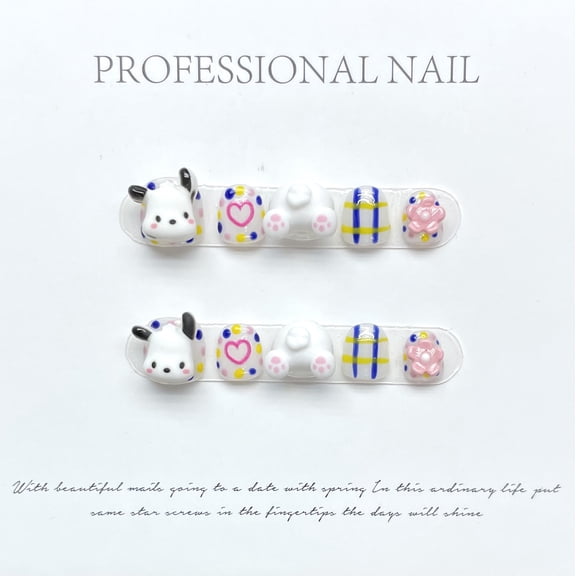 [For children] Wearable nail pads 12-year-old girl fake nails 10-year-old nail art stickers Pacha dog