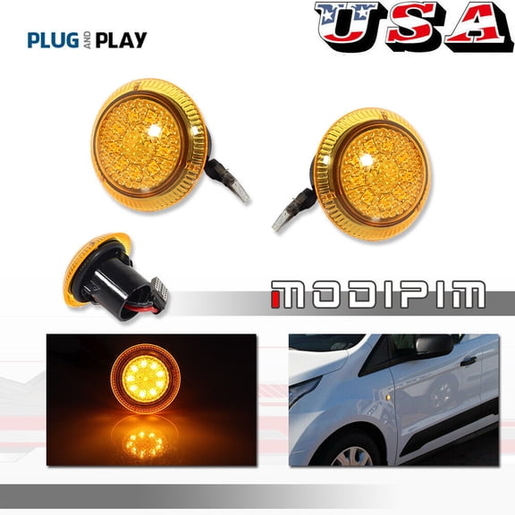 For 10+ for Ford Transit Connect Amber Lens Amber LED Side Fender Turn Signal Lights -