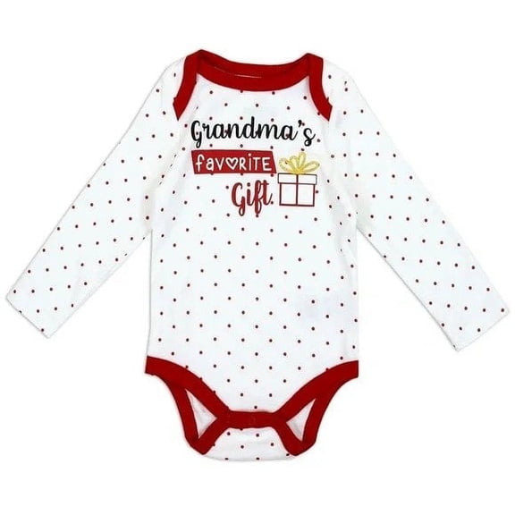 Grandma’s Favorite Gift Newborn Girl Bodysuit White Red Polka Dots 3-6M