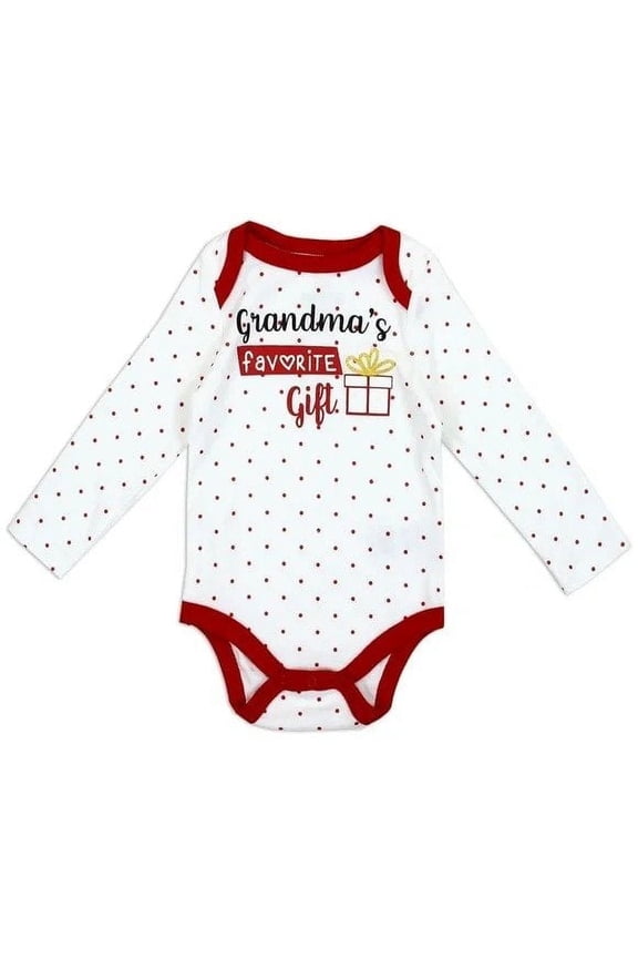 Grandma’s Favorite Gift Newborn Girl Bodysuit White Red Polka Dots 0-3M