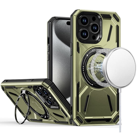 For iP15 Pro Max Loop Hybrid with [Magnetic Ring Circle] 360 degrees Rotational Kickstand Case Cover - Midnight Green
