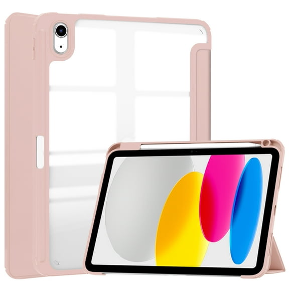 for For iPad 10th Gen 10.9" 2022 Case, Nalacover Hybrid Slim Case [Built-in Pencil Holder] Shockproof Cover with Clear Transparent Back Shell, Auto Sleep Wake For iPad 10th Gen 10.9" 2022, Rosegold