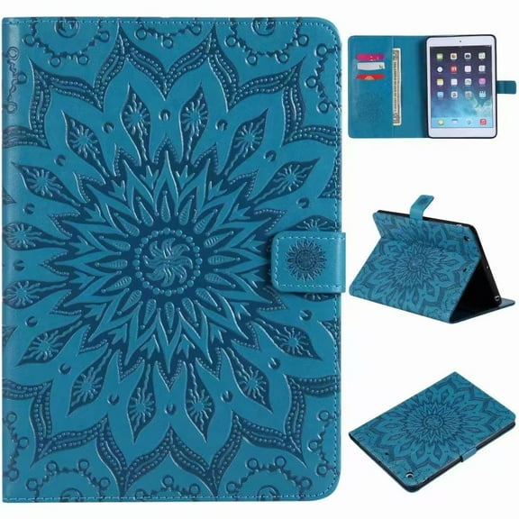 For iPad 2/3/4 Sunflower Embossed PU Leather Flip Stand Case Auto Wake/Sleep Smart Cover
