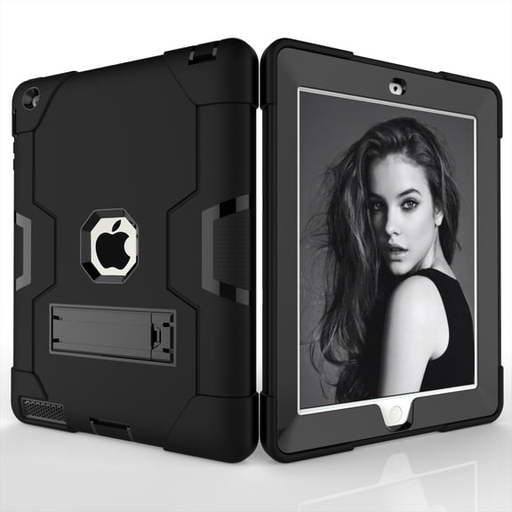 Heavy Duty Case for iPad 2nd 3rd 4th Generation 9.7 inch Rugged Cover with Kickstand, 3 Layer Protection