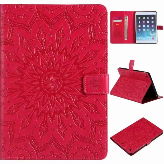 For iPad 6/Air 2 Sunflower Embossed PU Leather Flip Stand Case Auto Wake/Sleep Smart Cover