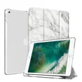 thumbnail image 1 of For iPad 6th/5th Gen 9.7" (2018/2017) Slim White Marble Folio Case W/ Pencil Holder, 1 of 9