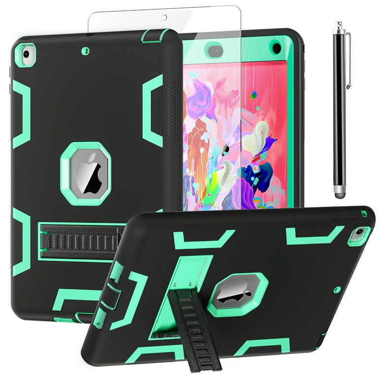 New iPad 9th Generation Case iPad 10.2 inch 2021 Released With A Screen  Protector ,SOATUTO Shockproof Rugged Cover iPad 10.2 HD Tempered Glass For iPad  9th 8th 7th 10.2 inch - 1Pcs/Navy+Green 
