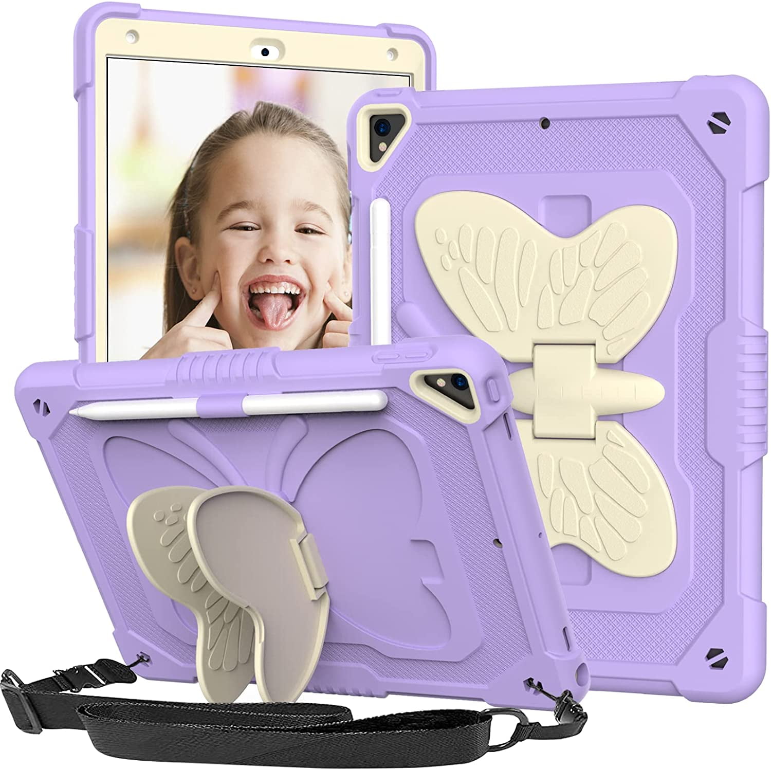 For iPad 9th 8th 7th Generation Case with Kickstand Butterfly Wings