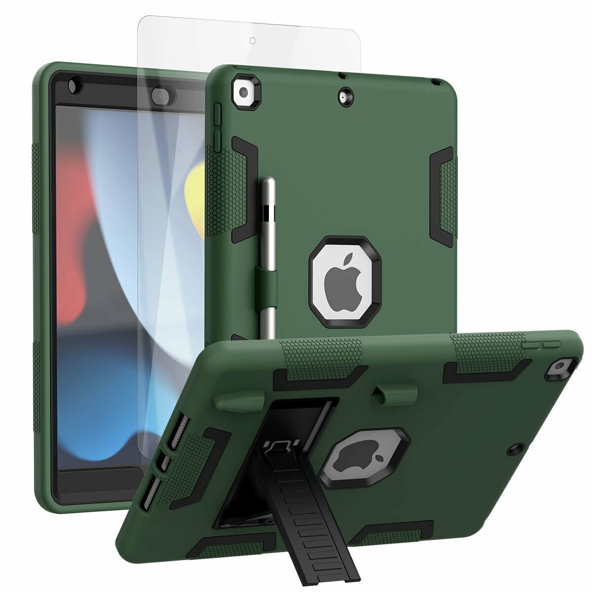 "For Apple iPad 9th Generation 10.2"" Heavy Duty Shockproof Case with Screen Protector and Black