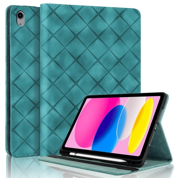 for iPad (A16) 11th/10th Gen 11/10.9 inch 2025/2022 Case, Rhombus Grid Pattern Multiple Viewing Angles Stand Slim Folio Cover (Blue)