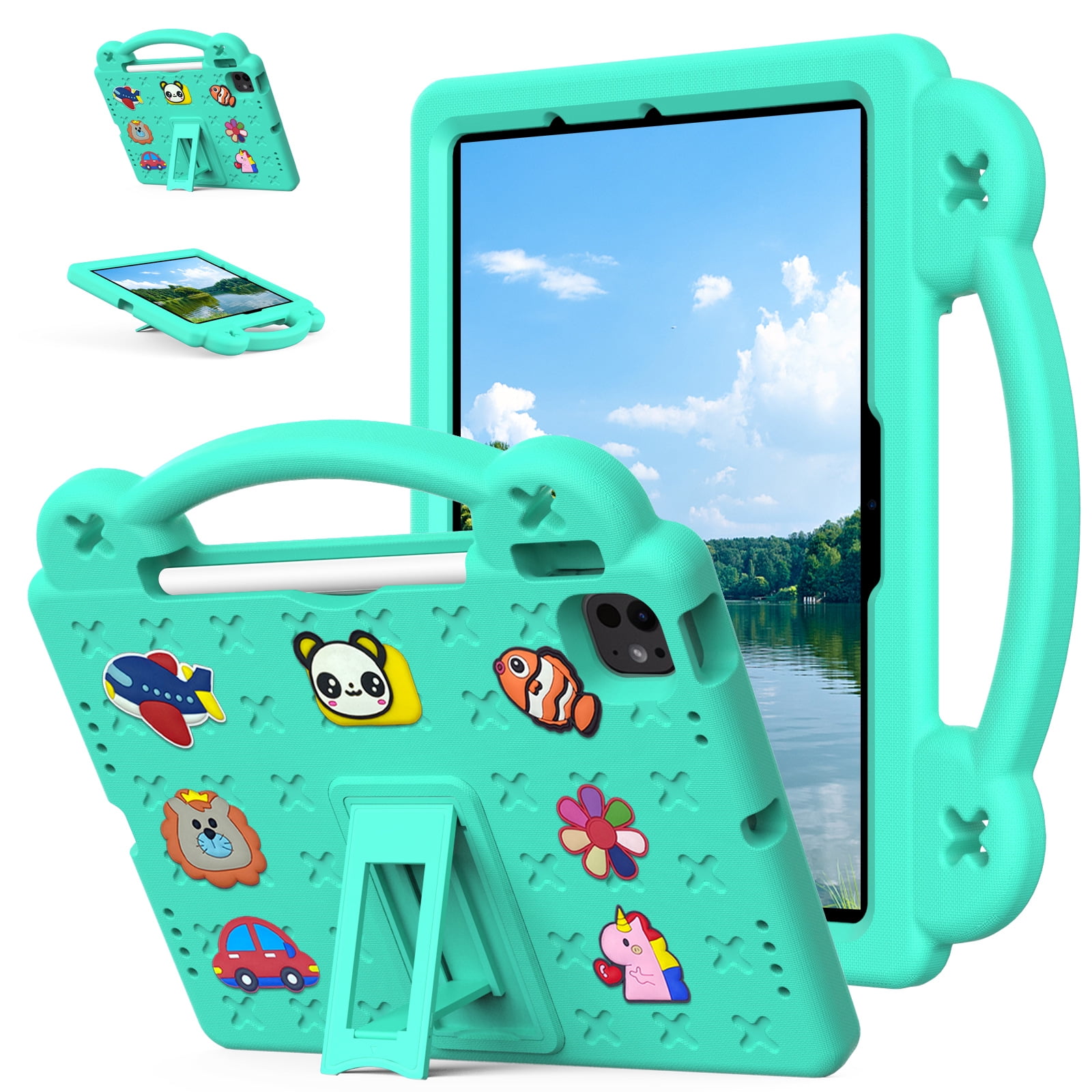 For iPad Air 11 M2 2024&iPad Pro 11 M4 2024 Kids Case,Cartoon Panda Shockproof Rugged