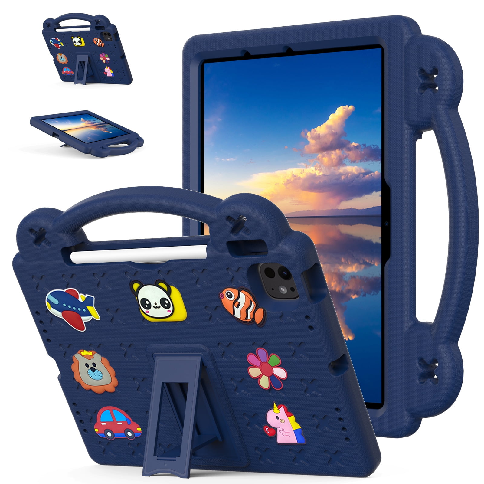 For iPad Air 11 M2 2024&iPad Pro 11 M4 2024 Kids Case,Cartoon Panda Shockproof Rugged