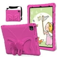 thumbnail image 1 of For iPad Air 13 Inch Case 2024, iPad Pro 12.9 Case 2022/2021/2020/2018, Cute Butterfly Design Kickstand Shoulder Strap Bumper Rugged Kids Friendly Case Cover for Boys Girls Children, Rose, 1 of 6