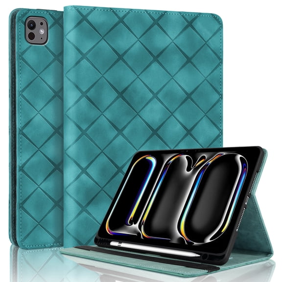 for iPad Air 13 inch (2025 M3/2024 M2) Case, Rhombus Grid Pattern Multiple Viewing Angles Stand Slim Folio Cover (Blue)