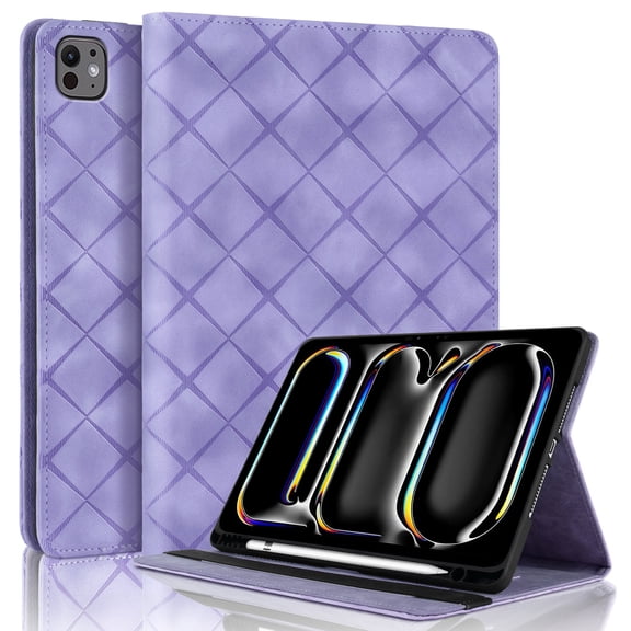 for iPad Air 13 inch (2025 M3/2024 M2) Case, Rhombus Grid Pattern Multiple Viewing Angles Stand Slim Folio Cover (Purple)