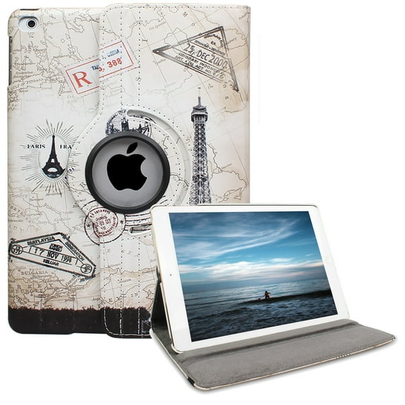 For iPad Air 2 Case 9.7" 360 Degree Rotating Stand Protective Hard-Cover Folding Case with Auto Wake/Sleep Feature