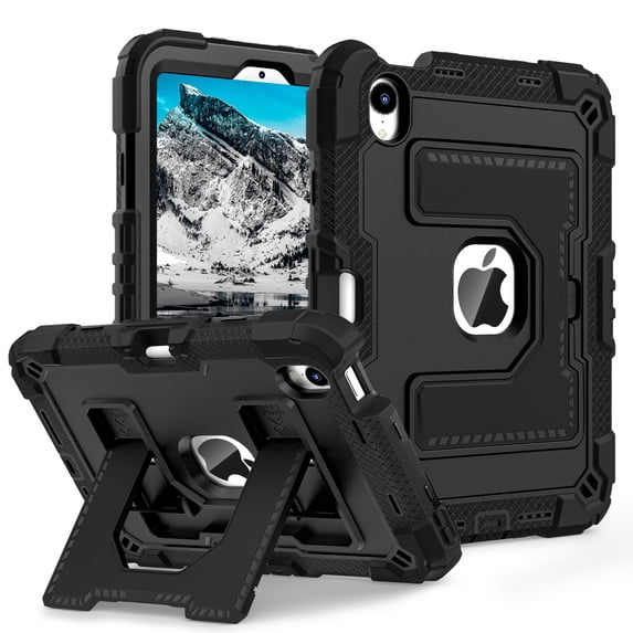 Rugged Case for iPad Mini 6 / Mini A17 Pro 8.3-in (2021/2024) Heavy Duty Shockproof Cover with Kickstand & Shoulder Strap & Pencil Holder