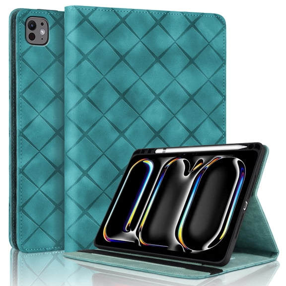 for iPad Pro 13 inch (2025 M5/2024 M4) Case, Rhombus Grid Pattern Multiple Viewing Angles Stand Slim Folio Cover (Blue)
