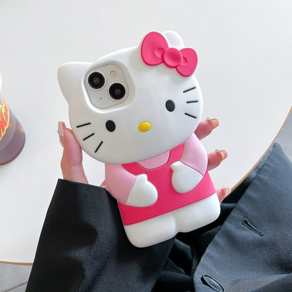 For iPhone 11 12 mini 13 Pro 14 Plus 15 16 Pro Max XS XR X 7 8 SE 2020 Hello Kitty 3D Silicone Soft Phone Case