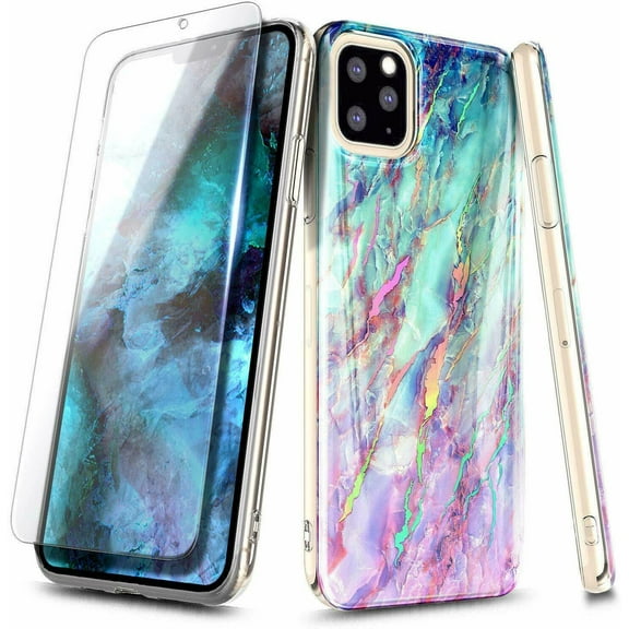For iPhone 11 Case, with Tempered Glass Screen Protector, Ultra Slim Thin Glossy Stylish, Gold Glitter Marble Design Phone Cover - Nova