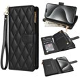 thumbnail image 1 of For iPhone 11 Crossbody Phone Case with Card Holder,Diamond Pattern PU Leather Wallet Case,Flip Case Folio Magnetic Kickstand Cover With Card Slots,With Long Lanyard&Wrist Strap,Black, 1 of 8