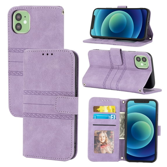 For iPhone 11 Flip Case, Premium PU Leather Folio Flip with Design Card Slots Wrist Strap Shockproof Kickstand Magnetic Protective Girls Cover For iPhone 11, Lightpurple