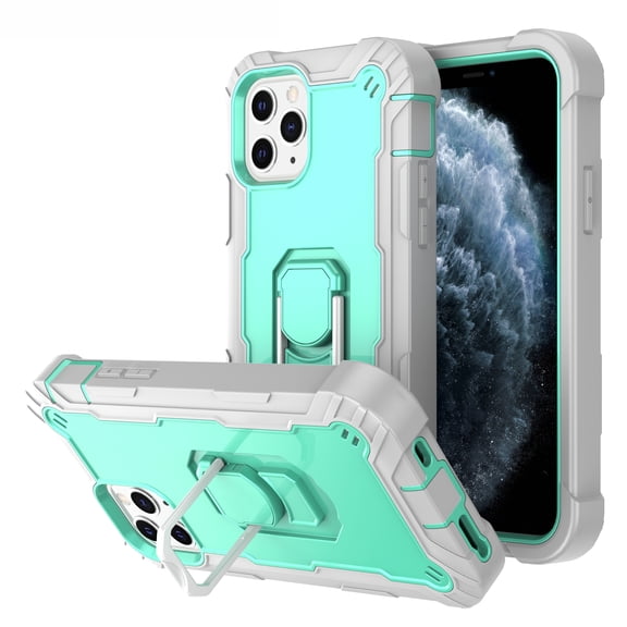 For iPhone 11 Pro Case 5.8", Allytech Full-Body Protection 3 in 1 Hybrid Shockproof Rugged Heavy Duty Drop Protection Ring Holder Stand Case for iPhone 11 Pro 5.8 inch 2019, Gray + Green
