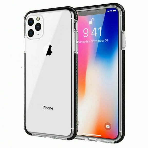 For iPhone 11 Pro Max Full Body Clear TPU Bumper Shockproof Protective Hybrid Case Cover - Black