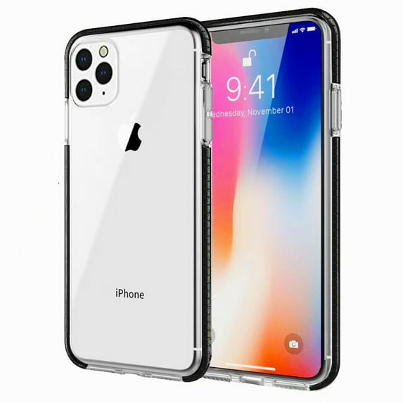 For iPhone 11 Pro Max Full Body Clear TPU Bumper Shockproof Protective Hybrid Case Cover - Black