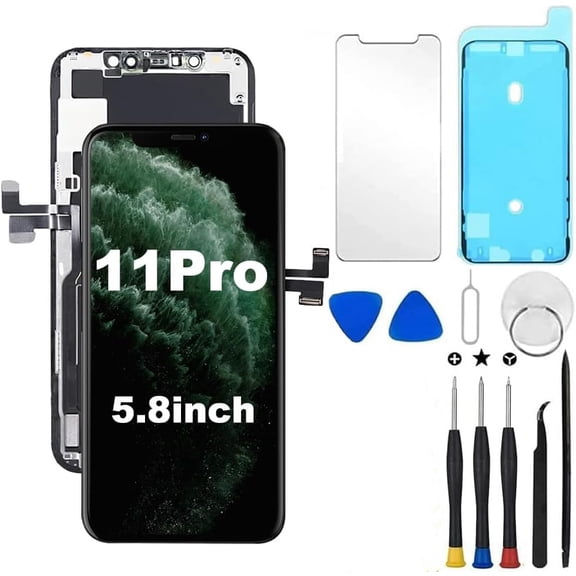 For iPhone 11 Pro Screen Replacement 5.8 Inch, 3D Touch LCD Display Digitizer Assembly with Repair Tool - Model A2160, A2215, A2217(Black)