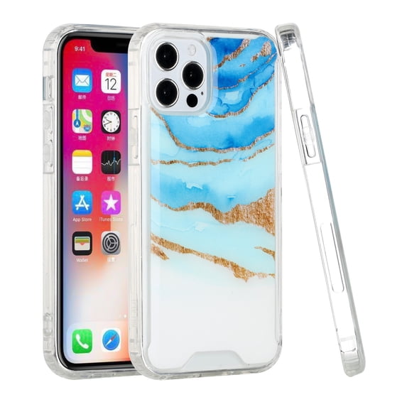 For iPhone 12, 12 Pro Case Epoxy Fuzed Glitter Design Hybrid Protective Cover