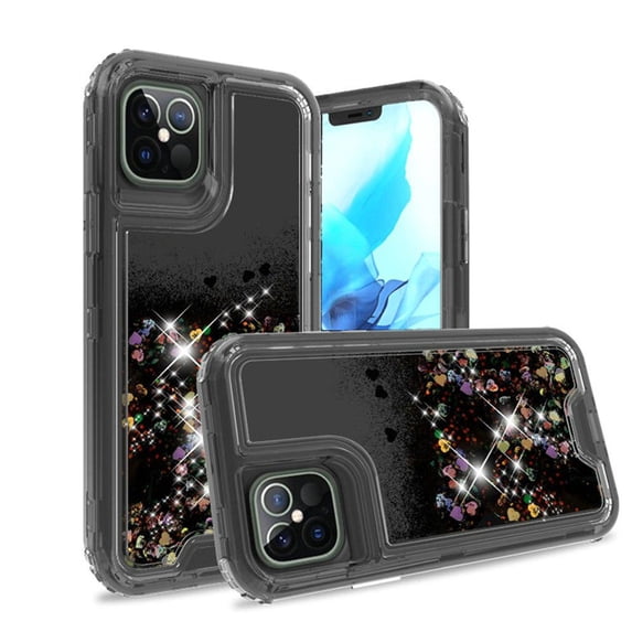 For iPhone 12, 12 Pro Case Liquid Glitter Translucent Hybrid Shockproof Cover