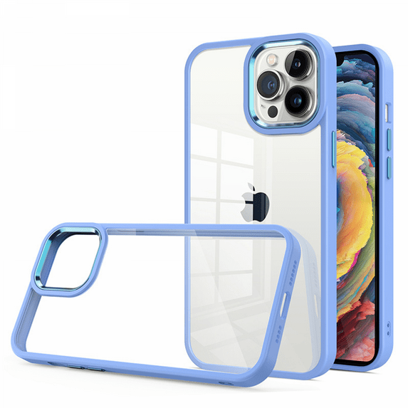 For iPhone 12 6.1 Case, Full Body Case, Shockproof Case Metal Camera Frame Shockproof Phone Case (Blue)