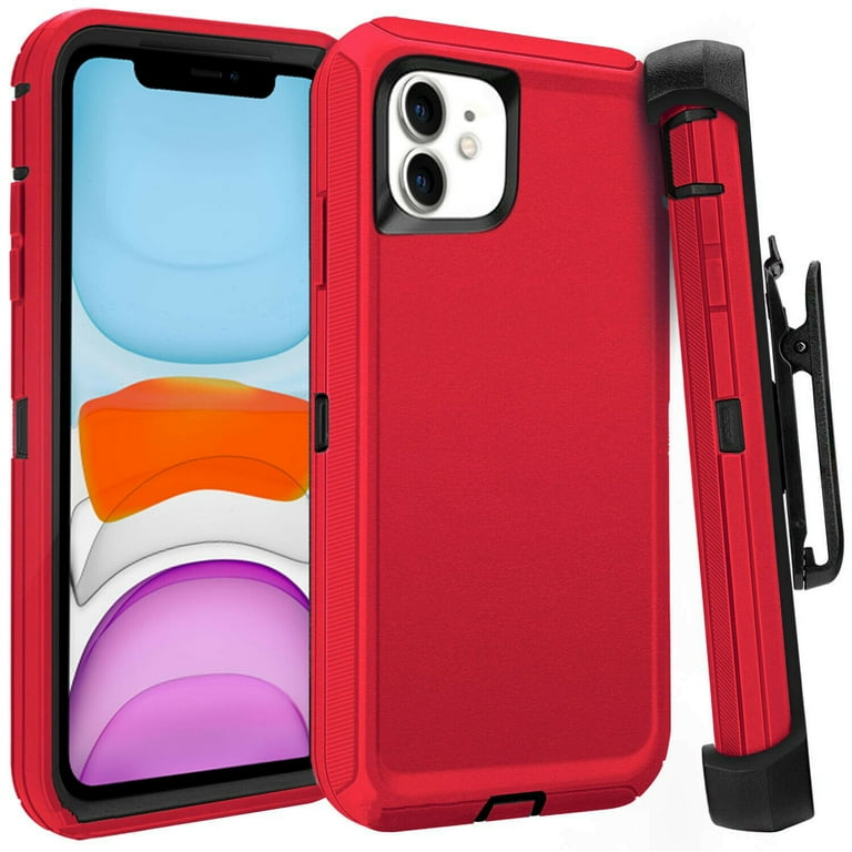 For iPhone 12 Pro Case Cover with Screen Clip Holster fit Red on
