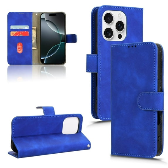 For iPhone 12 Pro Case PU Leather Simple Wallet Case TPU Bumper Card Slots Kickstand Magnetic Closure Shockproof Flip Cover,blue,For iPhone 12 Pro