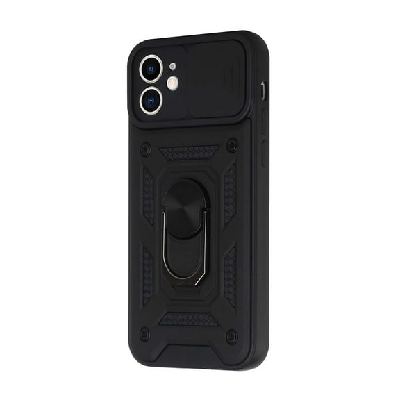 For iPhone 12 Pro Max 6.7 ELITE Camera Push Magnetic Ring Stand Hybrid Case Cover - Black